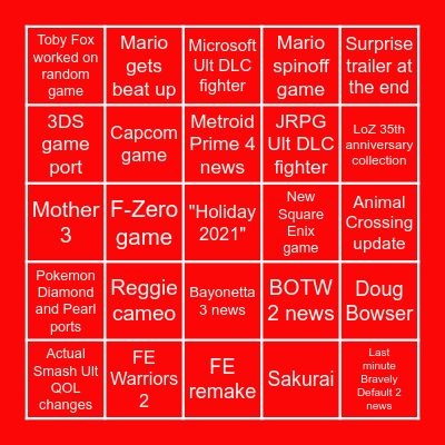 February 2021 Nintendo Direct! Bingo Card