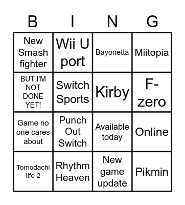 Nintendo Direct 2021 Bingo Card