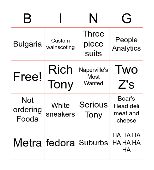 Tony Bingo Card