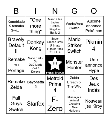 Nintendo Bingo Card