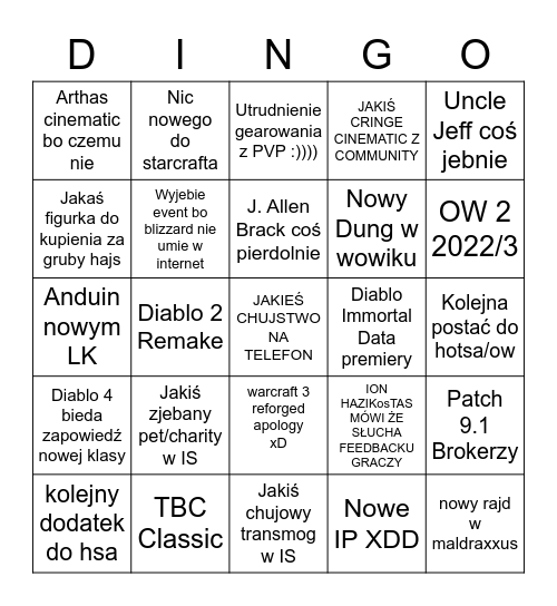 Blizzconline Bingo Card