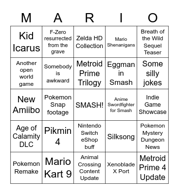 Nintendo Direct February 2021 Bingo Card
