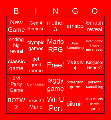 NIntendo Direct 2/17/21 Bingo Card