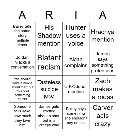 Aria Bingo Card