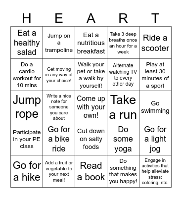 Heart Healthy Bingo Card