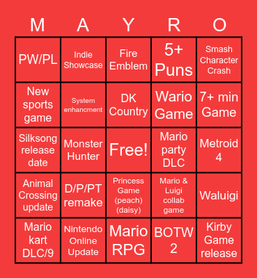 Nentindo direkt Bingo Card