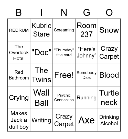 THE SHINING Bingo Card