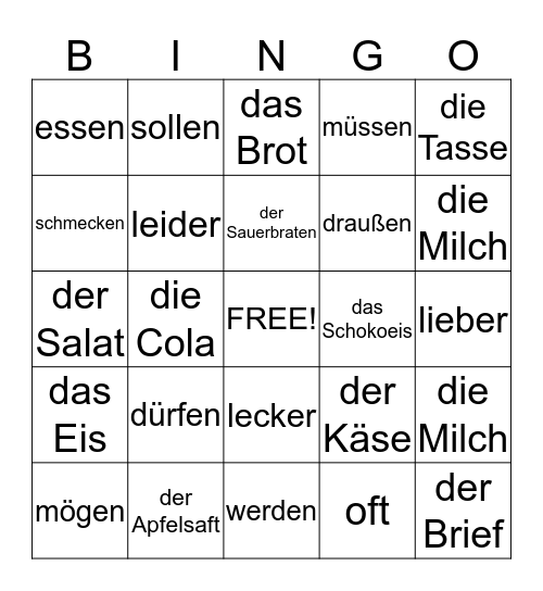 Kapitel 6 Vokalbeln Bingo Card