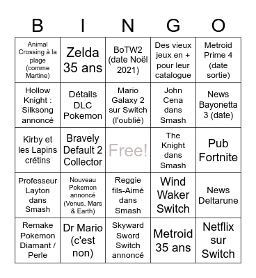 Nintendo Direct Bingo Card