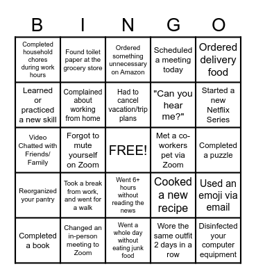 COVID-19 BeiGene Work from Home Bingo Card