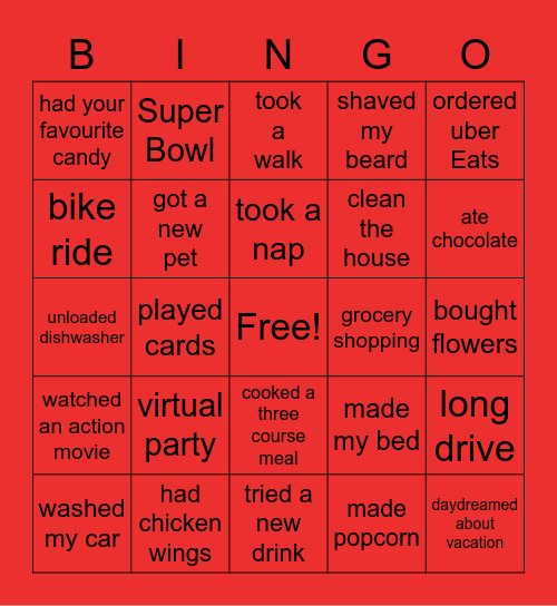 Family/Valentines Day Bingo Card