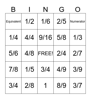 FRACTIONS Bingo Card