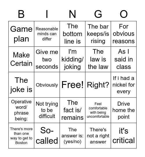 Professor Freely Bingo Card