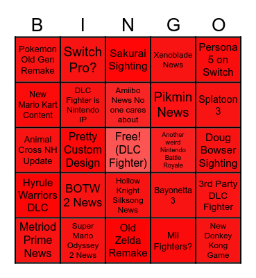 Nintendo Direct Bingo Card