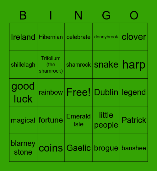 St. Patrick's Day Bingo Card