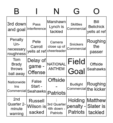 SUPER BOWL 49 Bingo Card