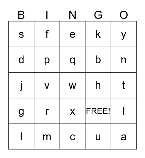 Alphabet BINGO Card