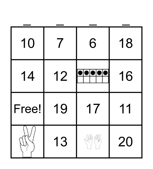 Number Review Bingo Card