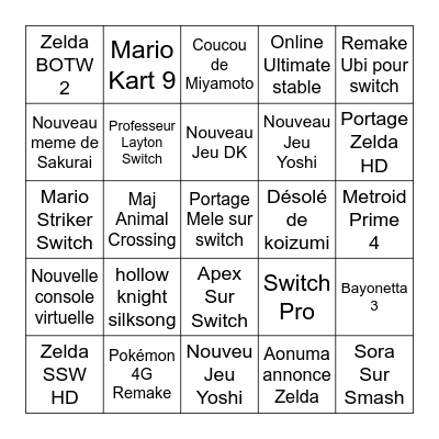 Ze Nintendo Direct Bingo Card