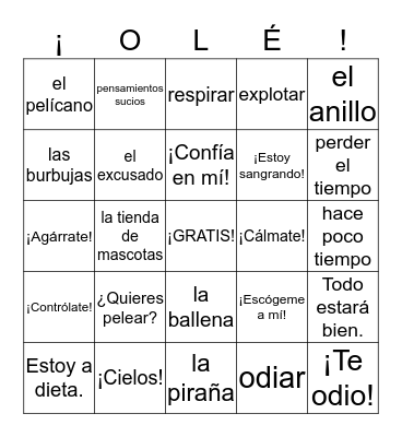 Español 5 - Nemo - Listas 1& 2 Bingo Card