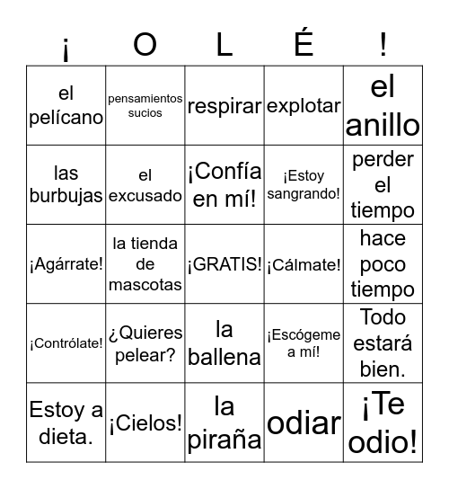 Español 5 - Nemo - Listas 1& 2 Bingo Card