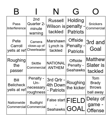 SUPER BOWL    49 Bingo Card