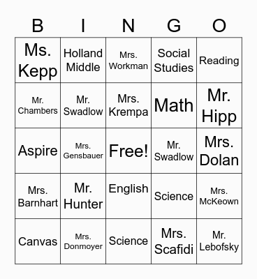 Team Aspire Bingo Card
