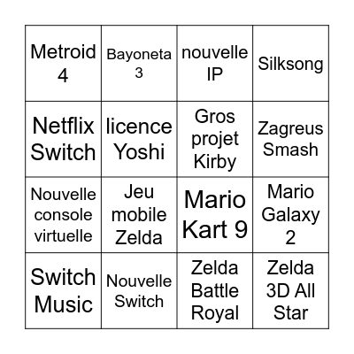Nintendo Direct Bingo Qualiter Bingo Card