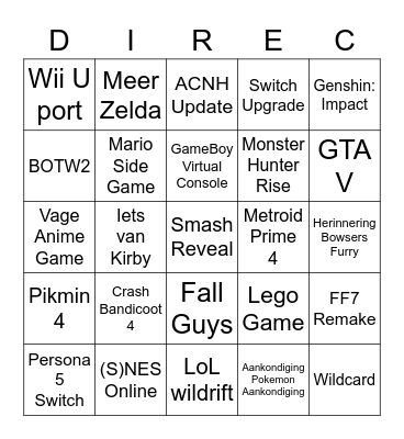 Nintendo Direcccc Bingo Card