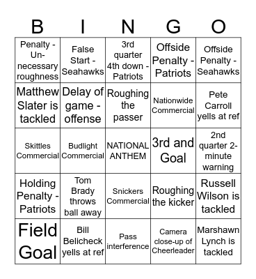 SUPER  BOWL   49 Bingo Card