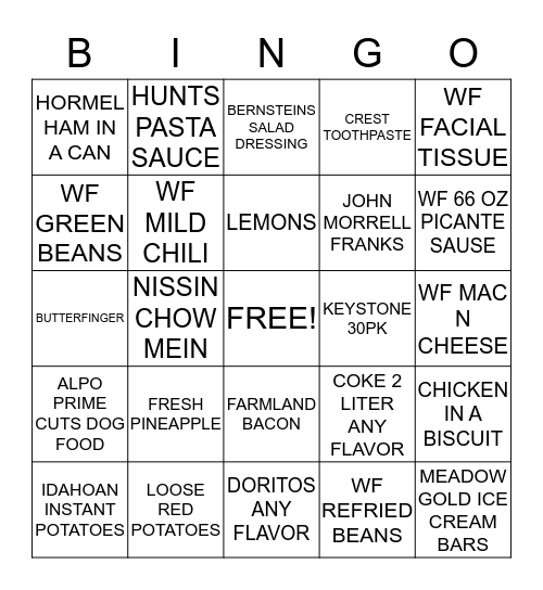GROCERY BINGO Card