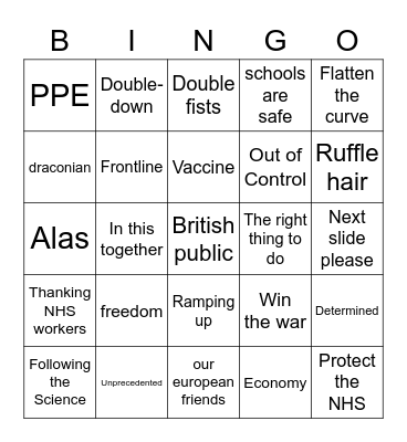 Boris Johnson Covid Press Conference Bingo Card