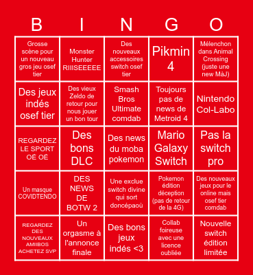 NINTENDO BINGO Card