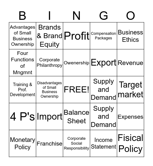 Bus Bing Bingo Card