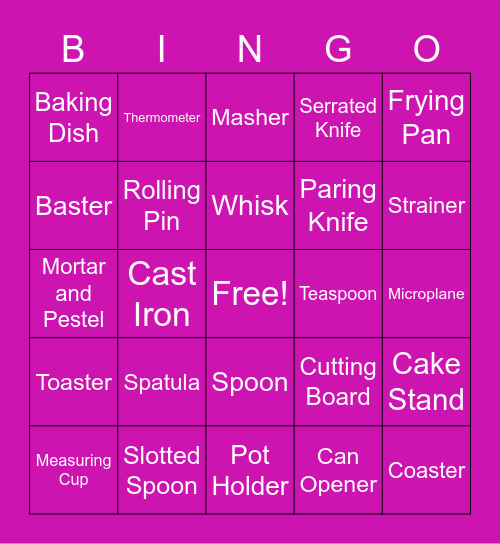 Cooking Club Kitchen Utensil Bingo! Bingo Card