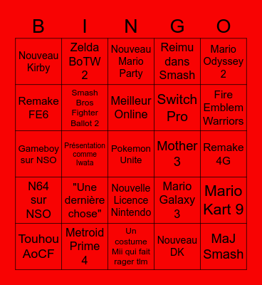 Nintendo Direct Bingo Card