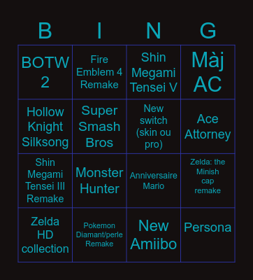 Nintendo direct 17/02/2021 Bingo Card