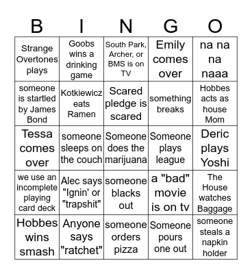 Funk House Bingo Card