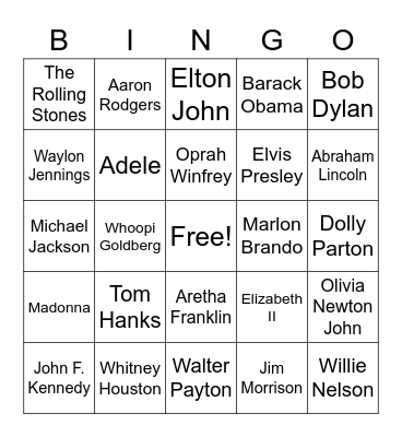 Famous People Bingo Card