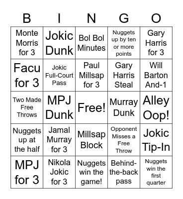 Nuggets Bingo For Kids Bingo Card