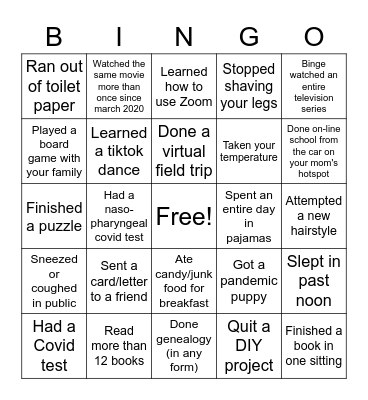 Pandemic Bingo Card