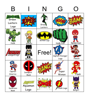 Super Heroes Bingo Card