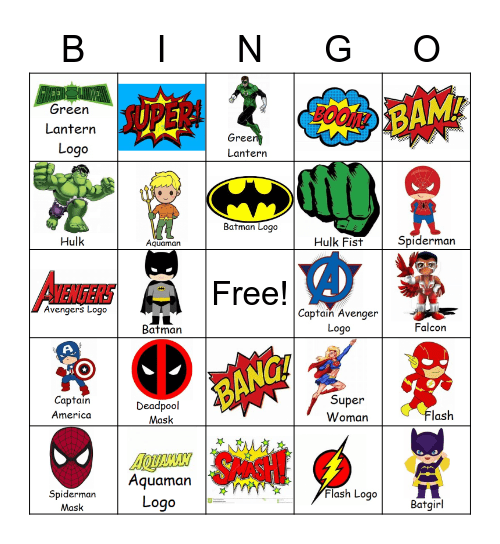 Super Heroes Bingo Card