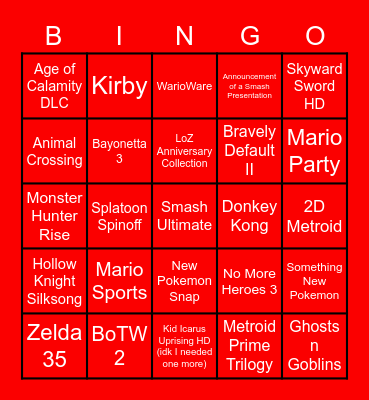 Nintendo Direct Feb. 17 20201 Bingo Card