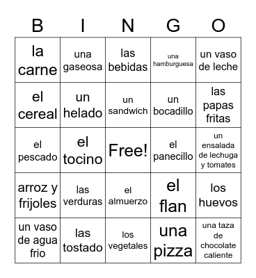 Las Comidas Bingo Card