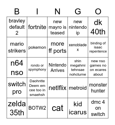 Untitled Bingo Card