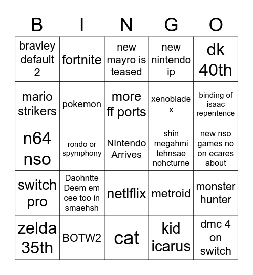 Untitled Bingo Card