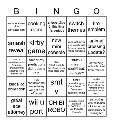 nintendo direct feb 17th, 2021 Bingo Card