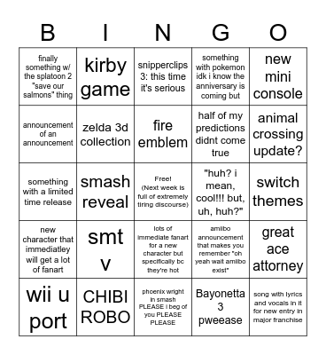 nintendo direct feb 17th, 2021 Bingo Card