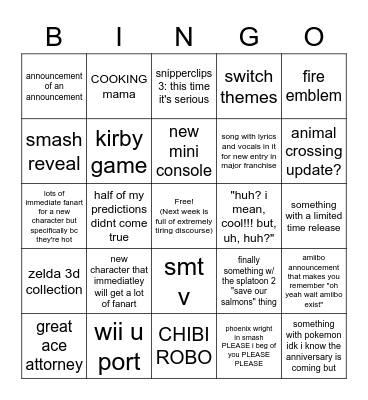 nintendo direct feb 17th, 2021 Bingo Card
